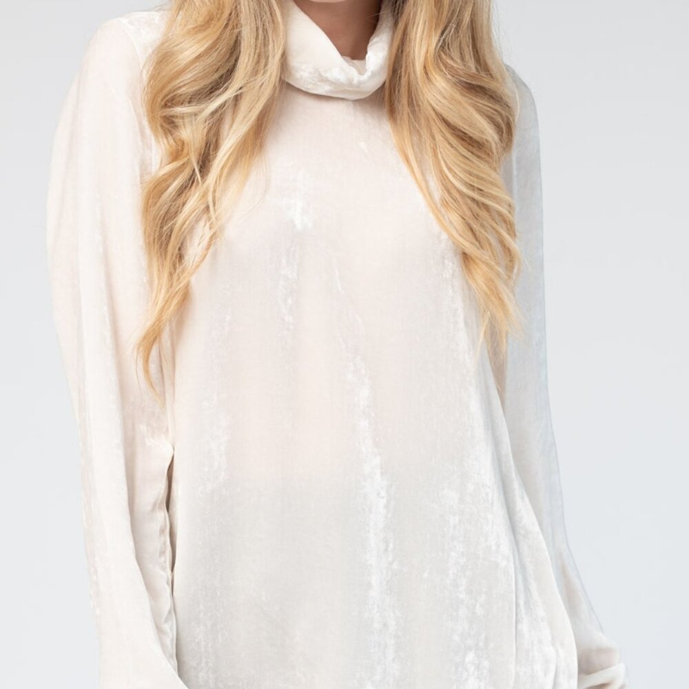 FORTE FORTE Velvet Turtleneck Top in Beige